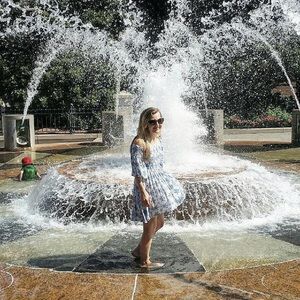 Banjul blue and white print smocked dress